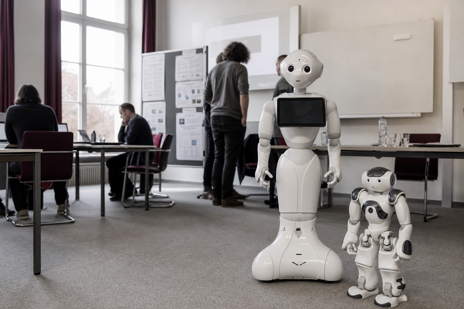 Humanoide Roboter in einem universitären Seminarraum