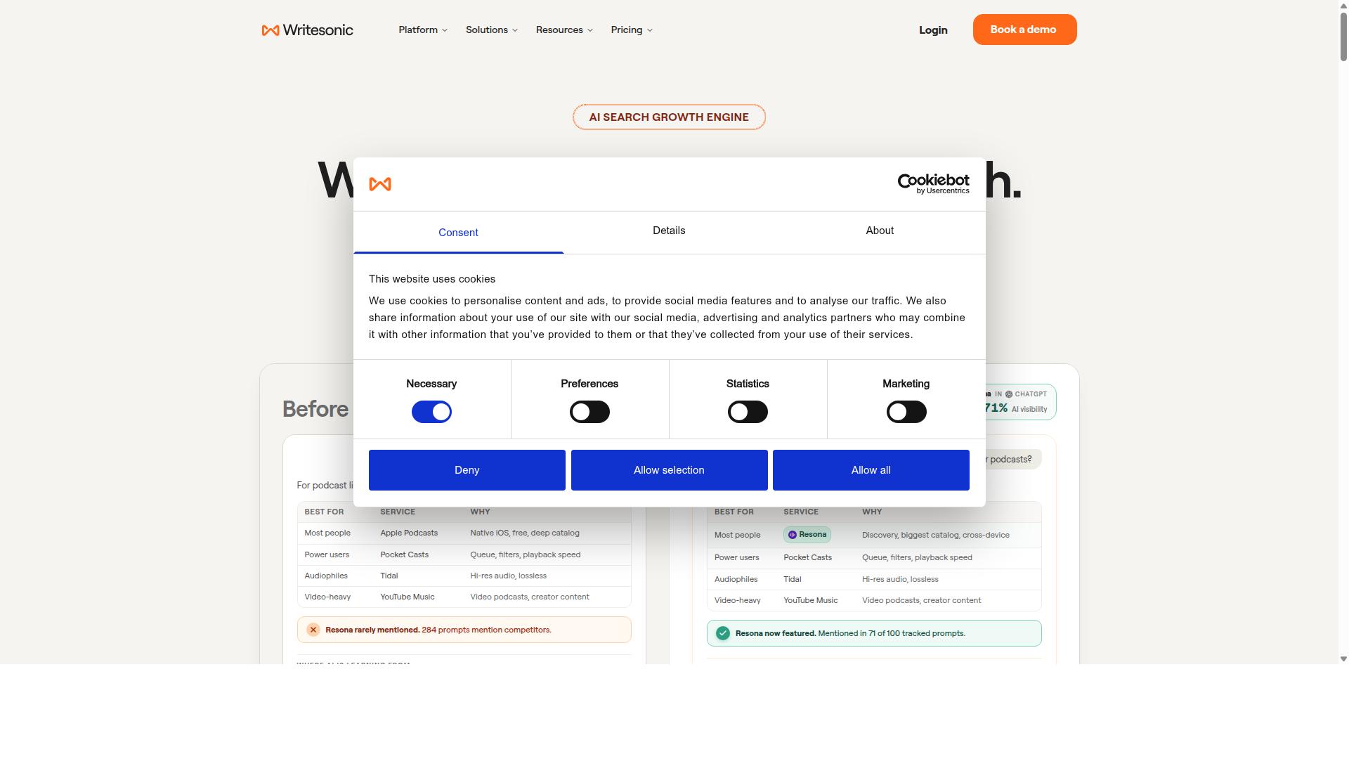 Writesonic AI Writer website